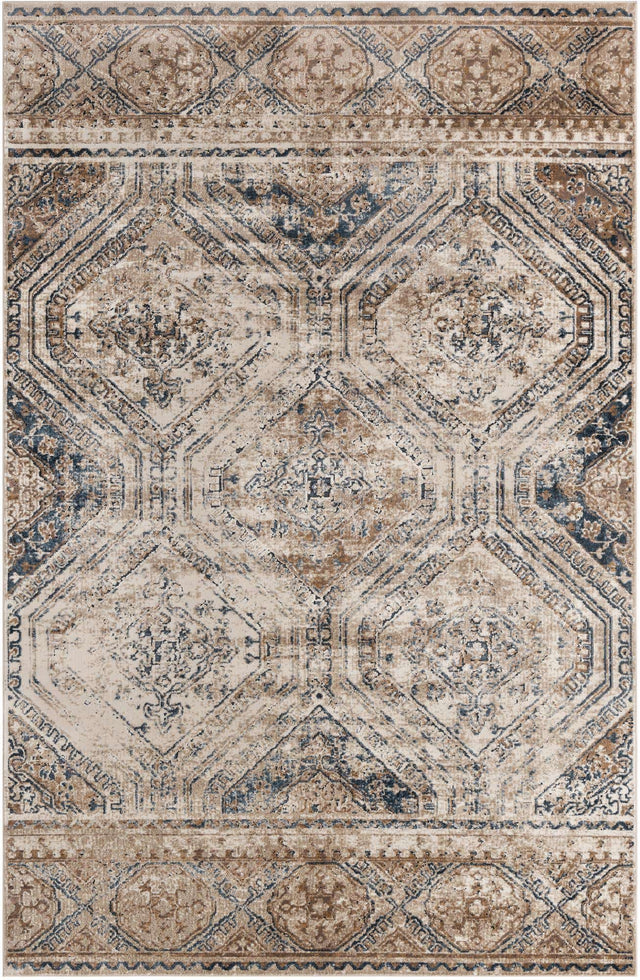 Blue Beige 6' 1 x 9' Chateau Rectangle Area Rug 85% Polypropylene & 15% Chenille With Cotton Backing Traditional Vintage Distressed Carpet for Classical Interior Design Decorating for Sale at Rug Engine