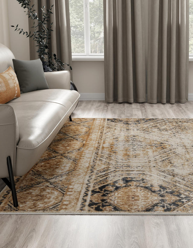 Blue Beige 7' 1 x 7' 1 Chateau Square Area Rug 85% Polypropylene & 15% Chenille With Cotton Backing Traditional Vintage Distressed Carpet for Classical Interior Design Decorating for Sale at Rug Engine