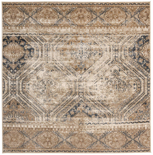 Blue Beige 7' 1 x 7' 1 Chateau Square Area Rug 85% Polypropylene & 15% Chenille With Cotton Backing Traditional Vintage Distressed Carpet for Classical Interior Design Decorating for Sale at Rug Engine