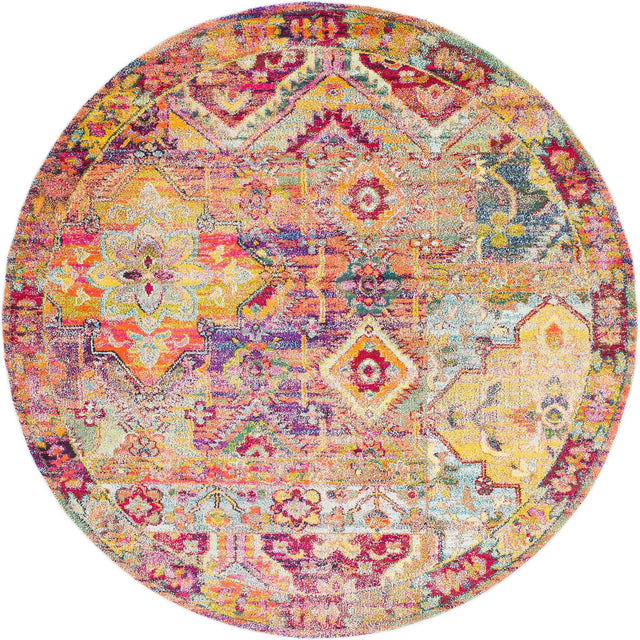 Multicolor 8' x 8' Monterey Round Area Rug 100% Polypropylene Colorful Easy Clean Traditional Carpet for Living Room, Bedrooms, Dining, Kitchen for Sale at Rug Engine