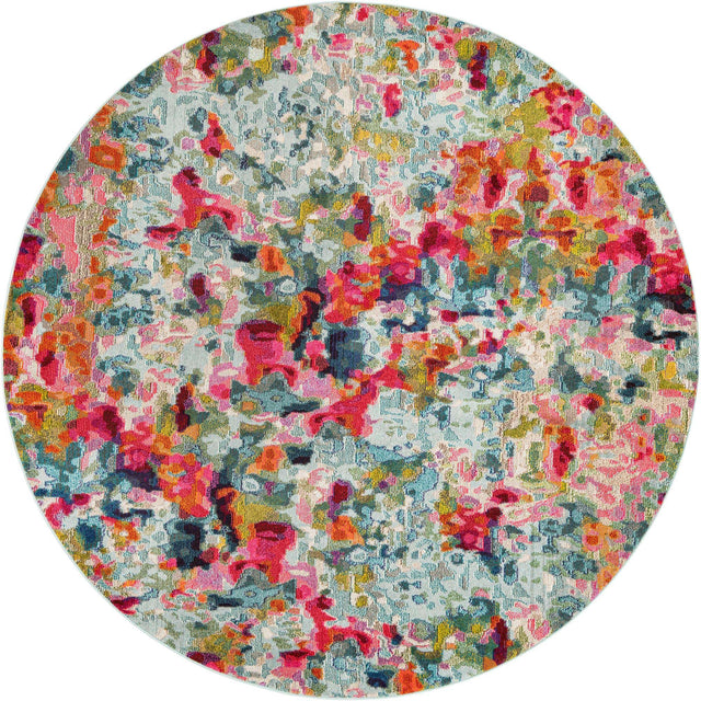 Multicolor 8' x 8' Chromatic Round Area Rug 100% Polypropylene With Cotton Backing Abstract Modern Colorful Carpet Mat for Home Decor & Interior Design for Sale at Rug Engine