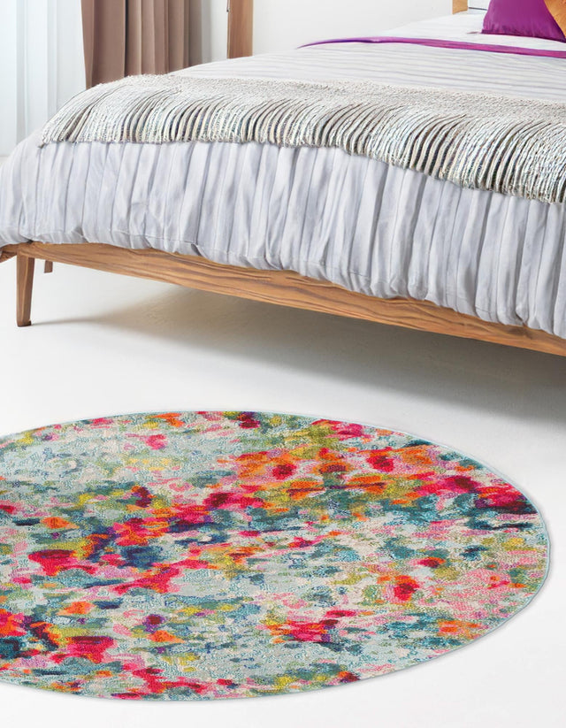 Multicolor 4' 1 x 4' 1 Chromatic Round Area Rug 100% Polypropylene With Cotton Backing Abstract Modern Colorful Carpet Mat for Home Decor & Interior Design for Sale at Rug Engine