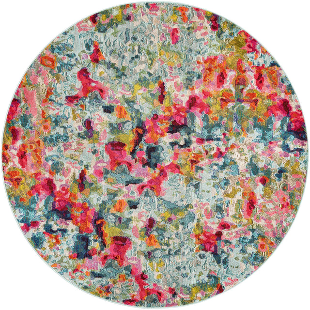 Multicolor 6' 1 x 6' 1 Chromatic Round Area Rug 100% Polypropylene With Cotton Backing Abstract Modern Colorful Carpet Mat for Home Decor & Interior Design for Sale at Rug Engine
