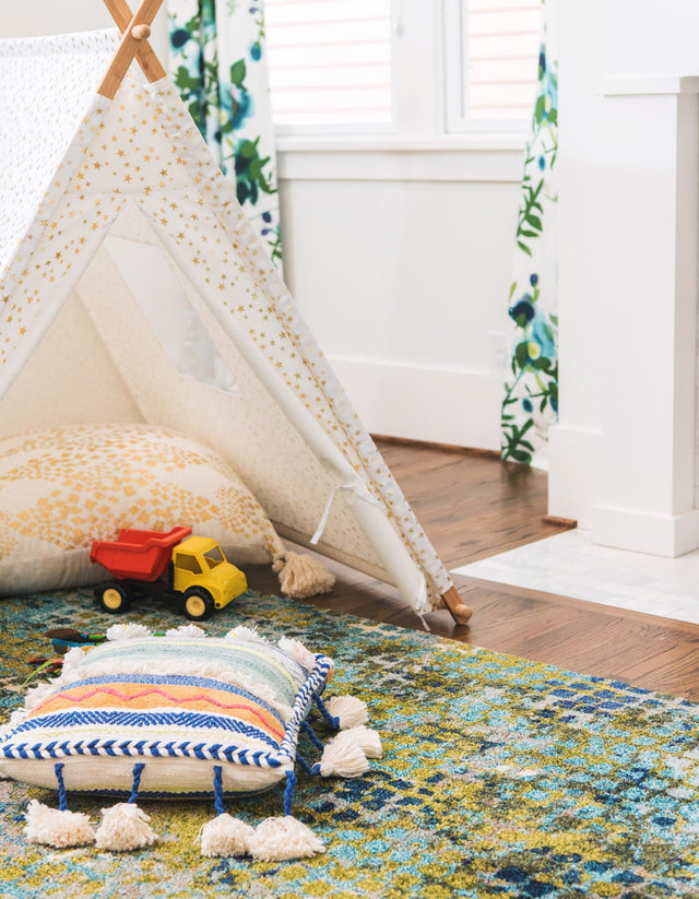 Blue Green 9' x 12' Chromatic Rectangle Area Rug 100% Polypropylene With Cotton Backing Abstract Modern Colorful Carpet Mat for Home Decor & Interior Design for Sale at Rug Engine