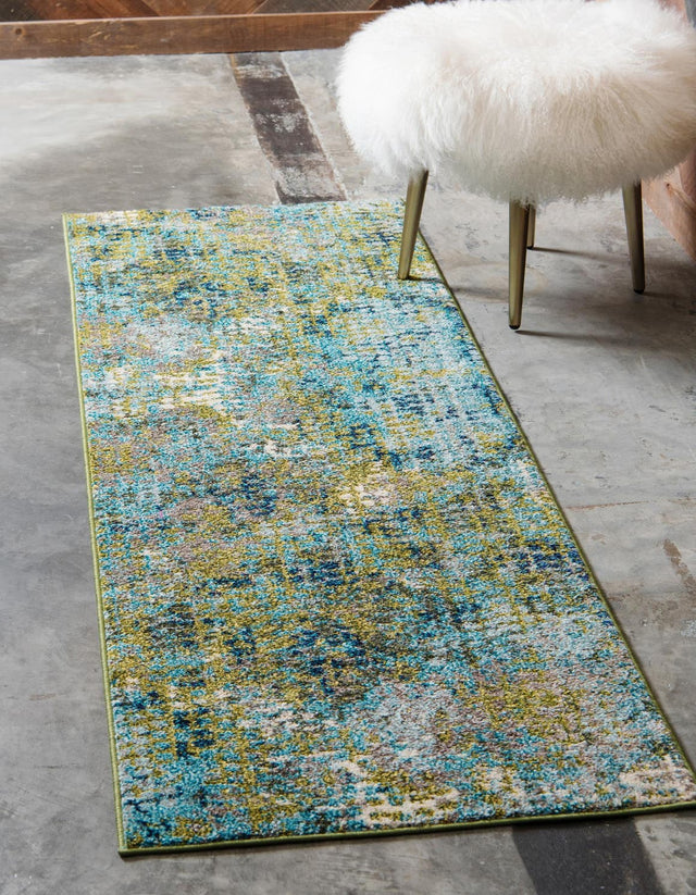 Blue Green 2' 2 x 6' 7 Chromatic Runner Area Rug 100% Polypropylene With Cotton Backing Abstract Modern Colorful Carpet Mat for Home Decor & Interior Design for Sale at Rug Engine