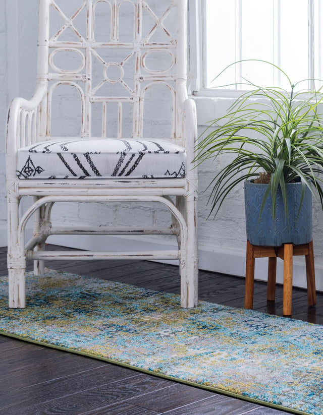 Blue Green 2' 2 x 6' 7 Chromatic Runner Area Rug 100% Polypropylene With Cotton Backing Abstract Modern Colorful Carpet Mat for Home Decor & Interior Design for Sale at Rug Engine