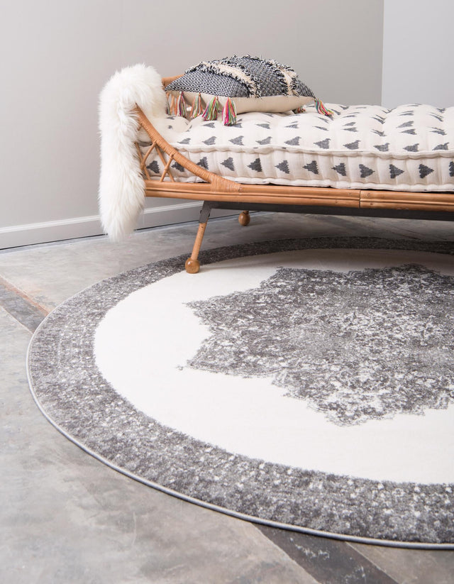Gray 4' 1 x 4' 1 Rosso Round Area Rug Vintage Distressed Faded Traditional Design Carpet for Unique Home Interior Design for Sale at Rug Engine