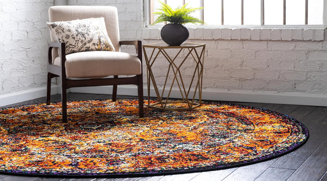 Orange 8' x 8' Rosso Round Area Rug Vintage Distressed Faded Traditional Design Carpet for Unique Home Interior Design for Sale at Rug Engine