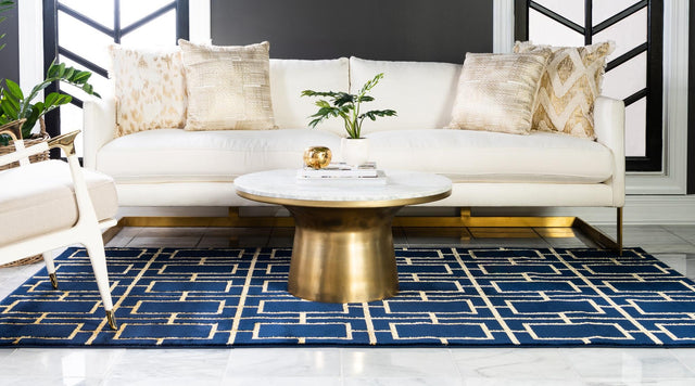 Navy Blue Gold 4' 1 x 6' 1 Marilyn Monroe Glam Rectangle Area Rug 70% Polypropylene & 30% Polyester Vivid Geometric Modern Carpet for Interior Home Decor for Sale at Rug Engine