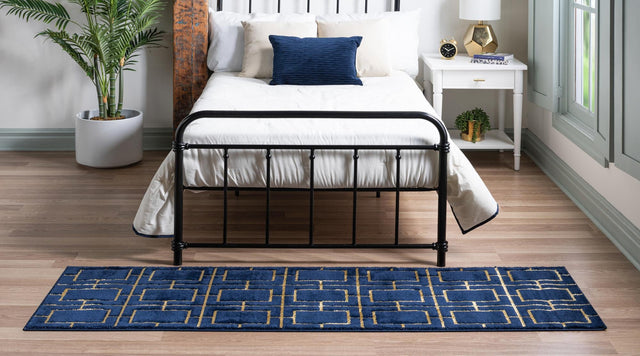 Navy Blue Gold 2' x 10' Marilyn Monroe Glam Runner Area Rug 70% Polypropylene & 30% Polyester Vivid Geometric Modern Carpet for Interior Home Decor for Sale at Rug Engine