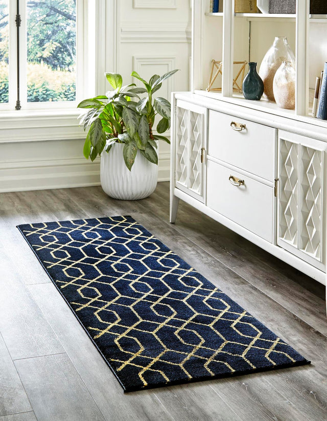 Navy Blue Gold 2' 7 x 12' Marilyn Monroe Glam Runner Area Rug 70% Polypropylene & 30% Polyester Vivid Geometric Modern Carpet for Interior Home Decor for Sale at Rug Engine