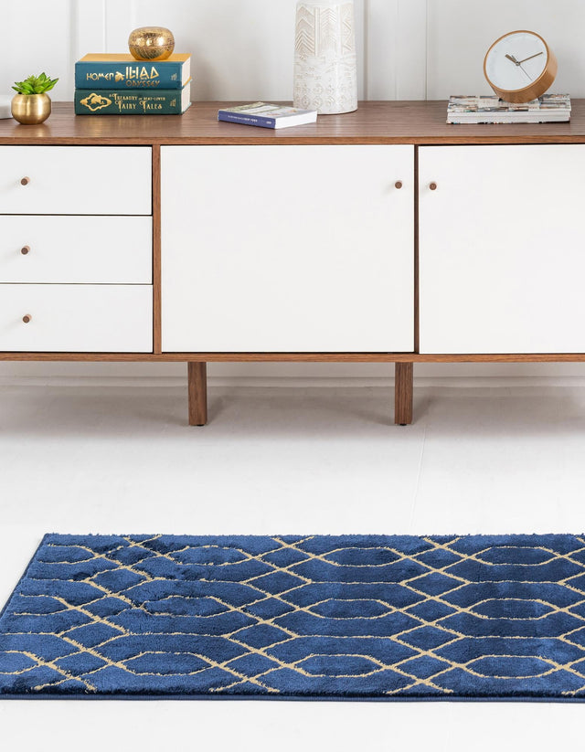 Navy Blue Gold 2' 7 x 12' Marilyn Monroe Glam Runner Area Rug 70% Polypropylene & 30% Polyester Vivid Geometric Modern Carpet for Interior Home Decor for Sale at Rug Engine