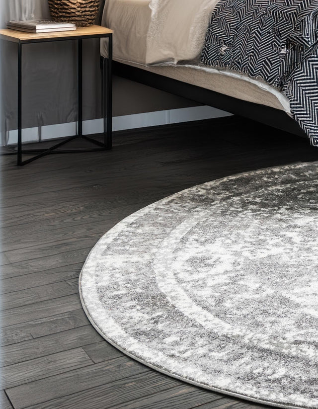 Gray 3' 3 x 3' 3 Rosso Round Area Rug Vintage Distressed Faded Traditional Design Carpet for Unique Home Interior Design for Sale at Rug Engine