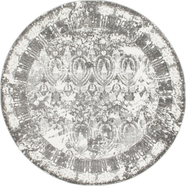 Gray 8' x 8' Rosso Round Area Rug Vintage Distressed Faded Traditional Design Carpet for Unique Home Interior Design for Sale at Rug Engine