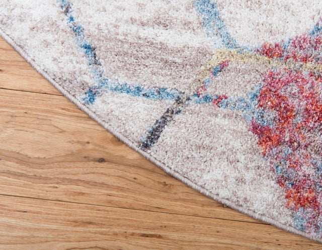 White 3' 3 x 3' 3 Rainbow Round Area Rug Colorful Modern Unique Carpet for Living Rooms, Dining, Bedrooms, Office, Dorms for Sale at Rug Engine