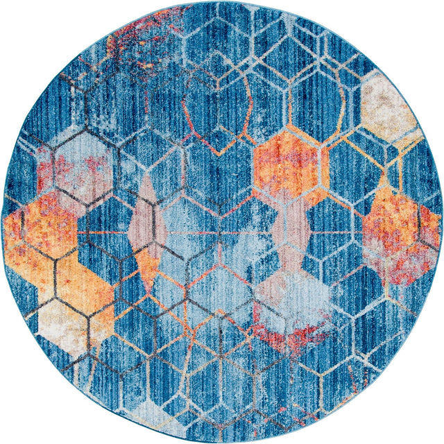 Blue 6' 1 x 6' 1 Rainbow Round Area Rug Colorful Modern Unique Carpet for Living Rooms, Dining, Bedrooms, Office, Dorms for Sale at Rug Engine