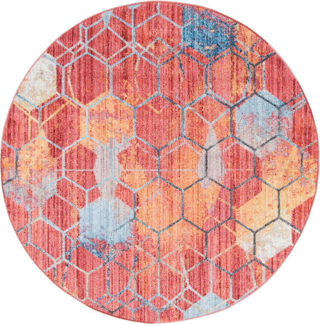 Red 6' 1 x 6' 1 Rainbow Round Area Rug Colorful Modern Unique Carpet for Living Rooms, Dining, Bedrooms, Office, Dorms for Sale at Rug Engine