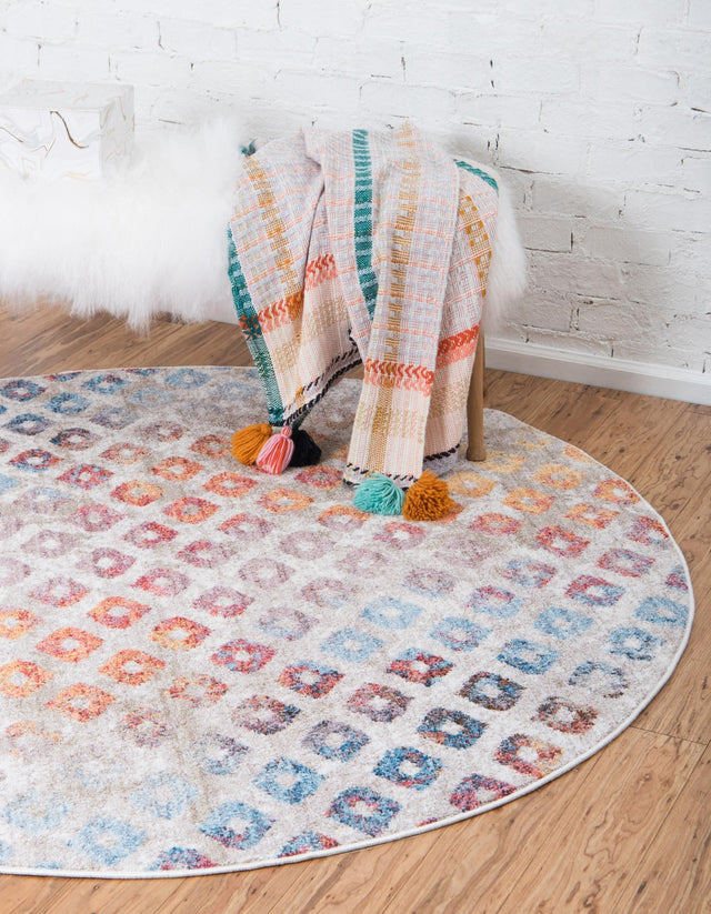 Multicolor 3' 3 x 3' 3 Rainbow Round Area Rug Colorful Modern Unique Carpet for Living Rooms, Dining, Bedrooms, Office, Dorms for Sale at Rug Engine