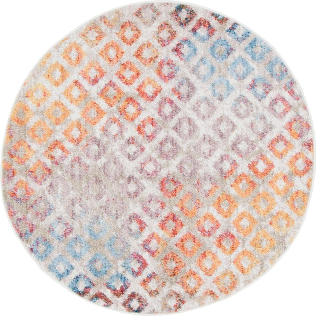 Multicolor 3' 3 x 3' 3 Rainbow Round Area Rug Colorful Modern Unique Carpet for Living Rooms, Dining, Bedrooms, Office, Dorms for Sale at Rug Engine