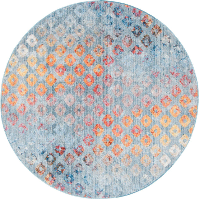 Blue 6' 1 x 6' 1 Rainbow Round Area Rug Colorful Modern Unique Carpet for Living Rooms, Dining, Bedrooms, Office, Dorms for Sale at Rug Engine