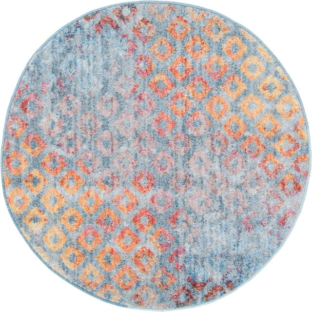 Blue 3' 3 x 3' 3 Rainbow Round Area Rug Colorful Modern Unique Carpet for Living Rooms, Dining, Bedrooms, Office, Dorms for Sale at Rug Engine