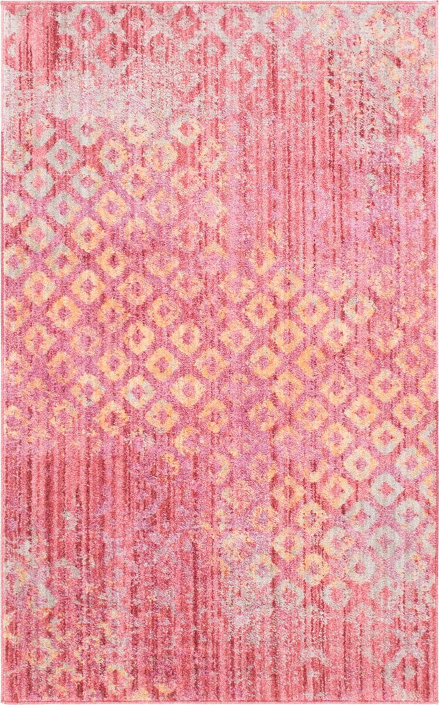 Pink 3' 3 x 5' 3 Rainbow Rectangle Area Rug Colorful Modern Unique Carpet for Living Rooms, Dining, Bedrooms, Office, Dorms for Sale at Rug Engine