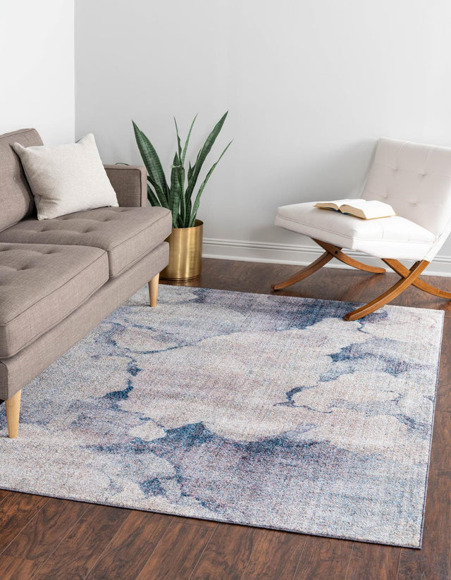 Blue Gray 7' x 10' Rainbow Rectangle Area Rug Colorful Modern Unique Carpet for Living Rooms, Dining, Bedrooms, Office, Dorms for Sale at Rug Engine
