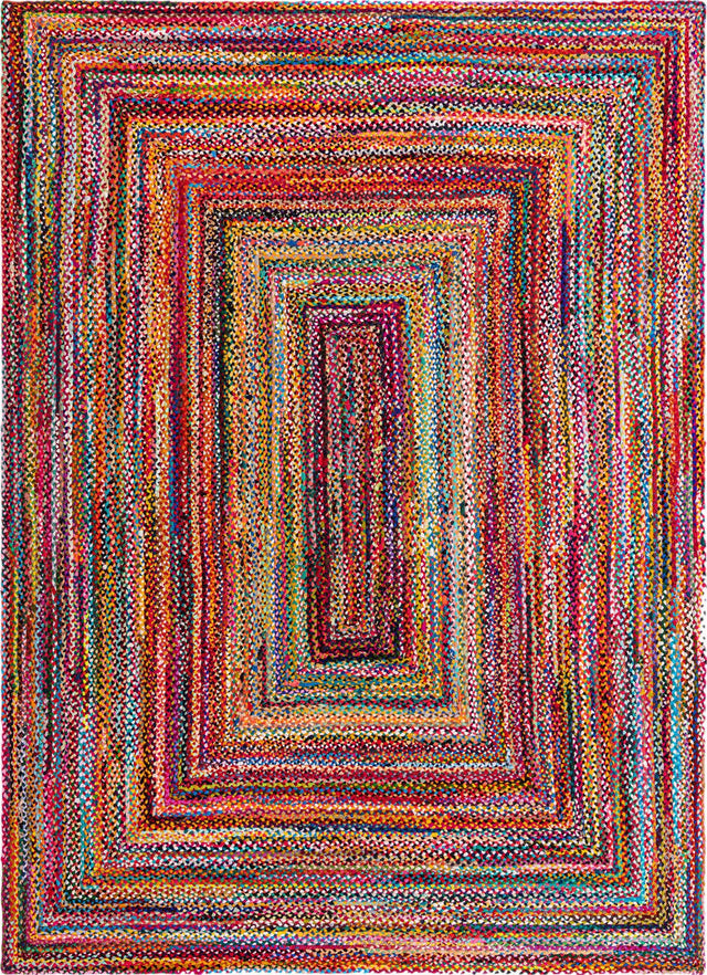 Multicolor 10' x 14' 1 Braided Chindi Rectangle Area Rug 100% Cotton Hand Braided Natural Eco-Friendly Boho Style Modern Carpet for Living Rooms Dining Office Dorm for Sale at Rug Engine