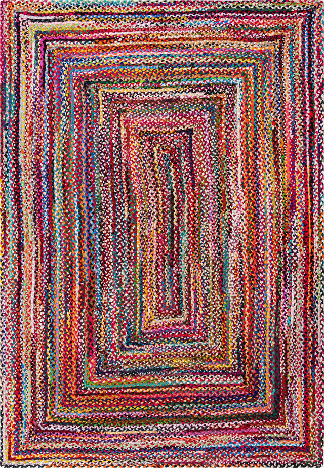 Multicolor 7' 1 x 10' Braided Chindi Rectangle Area Rug 100% Cotton Hand Braided Natural Eco-Friendly Boho Style Modern Carpet for Living Rooms Dining Office Dorm for Sale at Rug Engine