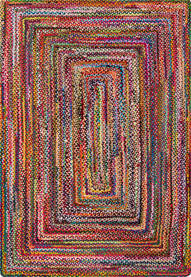 Multicolor 6' 1 x 9' Braided Chindi Rectangle Area Rug 100% Cotton Hand Braided Natural Eco-Friendly Boho Style Modern Carpet for Living Rooms Dining Office Dorm for Sale at Rug Engine