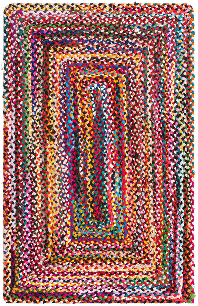 Multicolor 3' 3 x 5' 1 Braided Chindi Rectangle Area Rug 100% Cotton Hand Braided Natural Eco-Friendly Boho Style Modern Carpet for Living Rooms Dining Office Dorm for Sale at Rug Engine