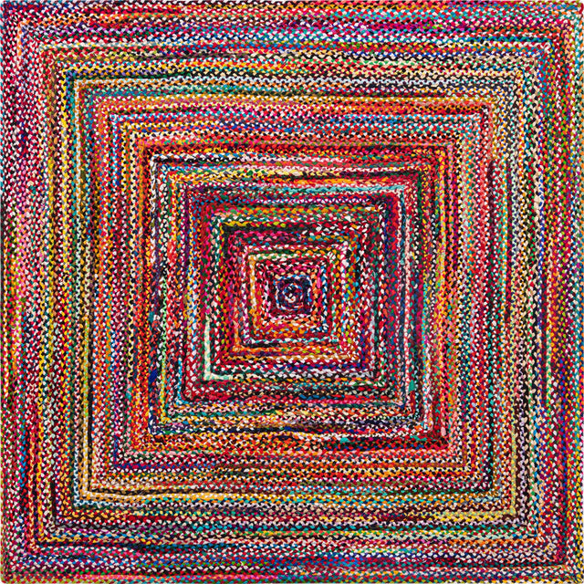 Multicolor 8' x 8' Braided Chindi Square Area Rug 100% Cotton Hand Braided Natural Eco-Friendly Boho Style Modern Carpet for Living Rooms Dining Office Dorm for Sale at Rug Engine