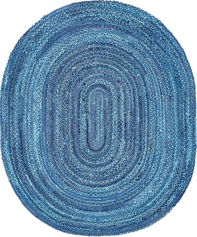 Blue 8' x 10' Braided Chindi Oval Area Rug 100% Cotton Hand Braided Natural Eco-Friendly Boho Style Modern Carpet for Living Rooms Dining Office Dorm for Sale at Rug Engine
