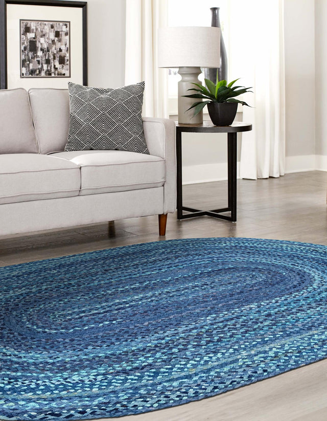 Blue 3' 3 x 5' 1 Braided Chindi Oval Area Rug 100% Cotton Hand Braided Natural Eco-Friendly Boho Style Modern Carpet for Living Rooms Dining Office Dorm for Sale at Rug Engine