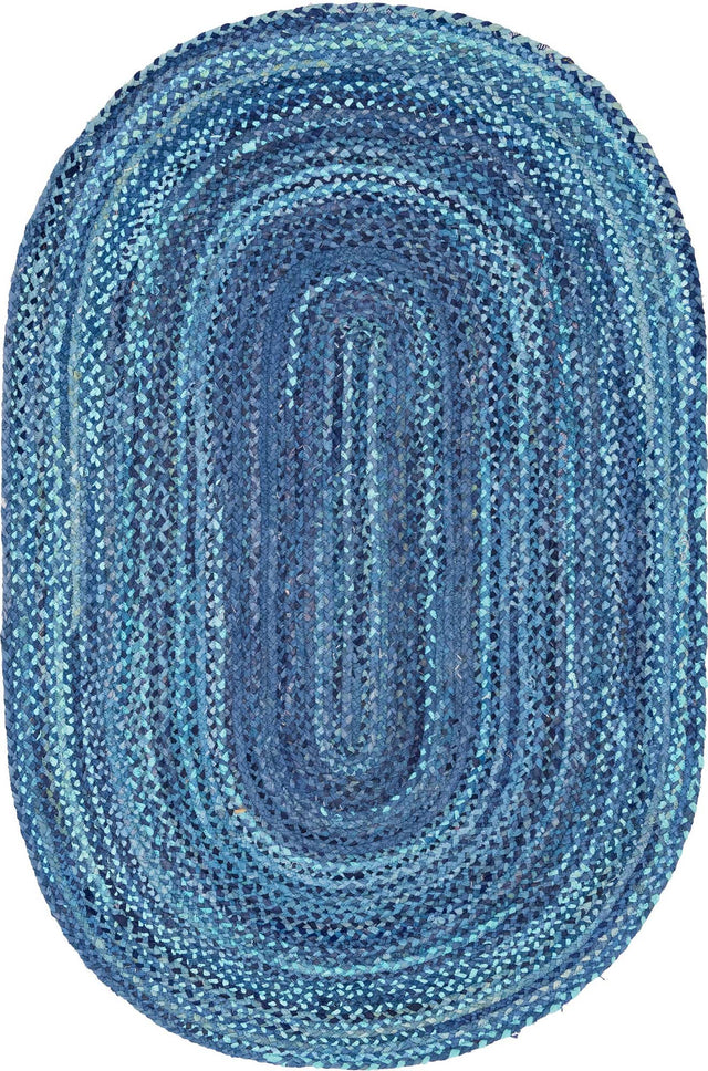 Blue 5' 1 x 8' Braided Chindi Oval Area Rug 100% Cotton Hand Braided Natural Eco-Friendly Boho Style Modern Carpet for Living Rooms Dining Office Dorm for Sale at Rug Engine