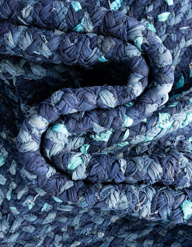 Blue 3' 3 x 3' 3 Braided Chindi Round Area Rug 100% Cotton Hand Braided Natural Eco-Friendly Boho Style Modern Carpet for Living Rooms Dining Office Dorm for Sale at Rug Engine
