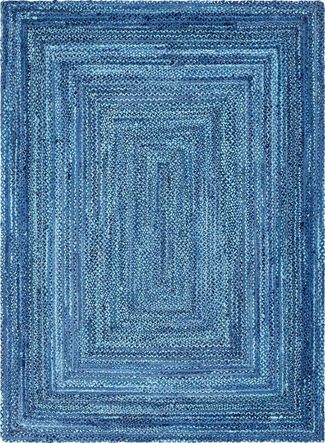 Blue 9' x 12' Braided Chindi Rectangle Area Rug 100% Cotton Hand Braided Natural Eco-Friendly Boho Style Modern Carpet for Living Rooms Dining Office Dorm for Sale at Rug Engine