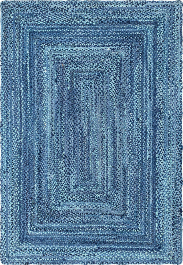 Blue 6' 1 x 9' Braided Chindi Rectangle Area Rug 100% Cotton Hand Braided Natural Eco-Friendly Boho Style Modern Carpet for Living Rooms Dining Office Dorm for Sale at Rug Engine