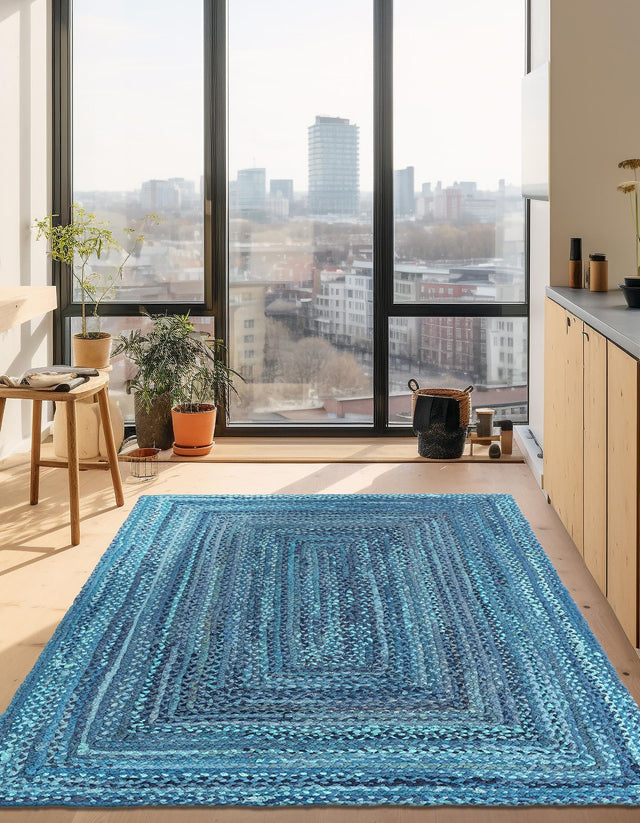 Blue 2' x 3' 1 Braided Chindi Rectangle Area Rug 100% Cotton Hand Braided Natural Eco-Friendly Boho Style Modern Carpet for Living Rooms Dining Office Dorm for Sale at Rug Engine