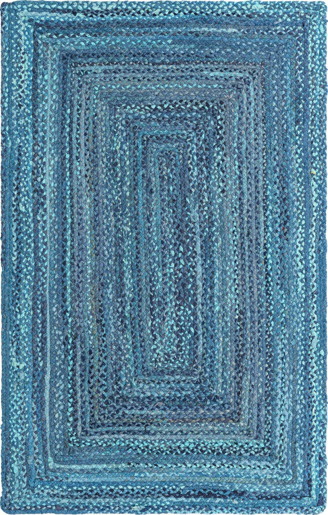 Blue 5' 1 x 8' Braided Chindi Rectangle Area Rug 100% Cotton Hand Braided Natural Eco-Friendly Boho Style Modern Carpet for Living Rooms Dining Office Dorm for Sale at Rug Engine