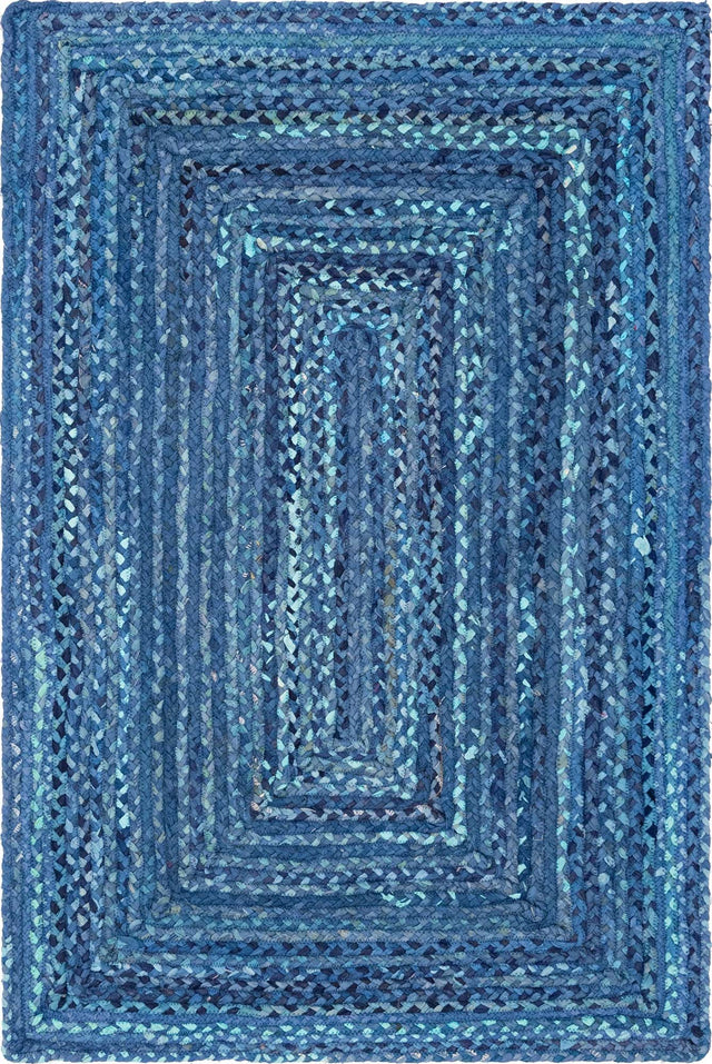 Blue 4' 1 x 6' 1 Braided Chindi Rectangle Area Rug 100% Cotton Hand Braided Natural Eco-Friendly Boho Style Modern Carpet for Living Rooms Dining Office Dorm for Sale at Rug Engine