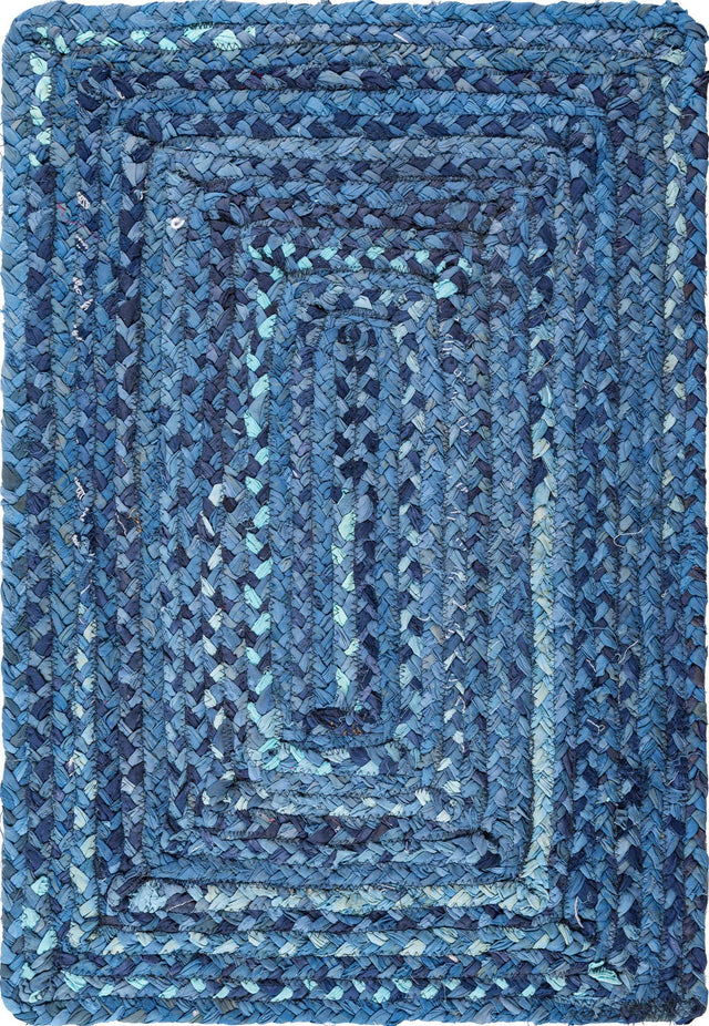 Blue 2' x 3' 1 Braided Chindi Rectangle Area Rug 100% Cotton Hand Braided Natural Eco-Friendly Boho Style Modern Carpet for Living Rooms Dining Office Dorm for Sale at Rug Engine