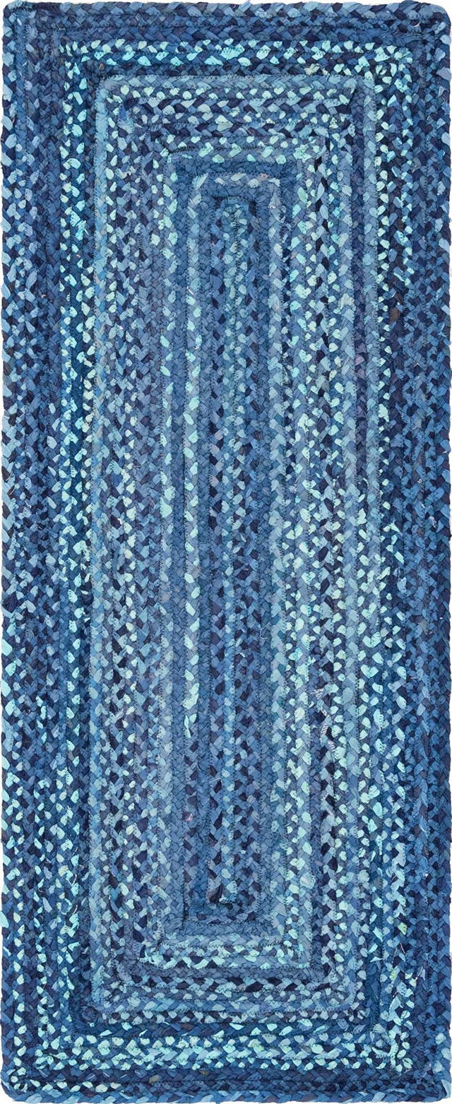 Blue 2' 6 x 6' 1 Braided Chindi Runner Area Rug 100% Cotton Hand Braided Natural Eco-Friendly Boho Style Modern Carpet for Living Rooms Dining Office Dorm for Sale at Rug Engine