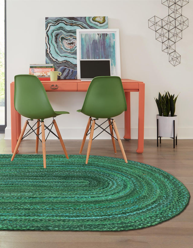 Green 8' x 10' Braided Chindi Oval Area Rug 100% Cotton Hand Braided Natural Eco-Friendly Boho Style Modern Carpet for Living Rooms Dining Office Dorm for Sale at Rug Engine