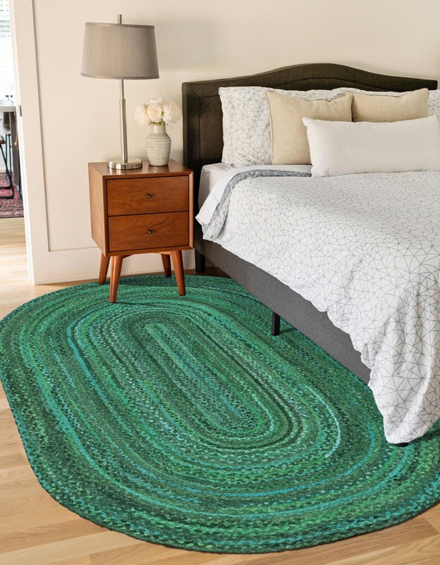 Green 5' 1 x 8' Braided Chindi Oval Area Rug 100% Cotton Hand Braided Natural Eco-Friendly Boho Style Modern Carpet for Living Rooms Dining Office Dorm for Sale at Rug Engine