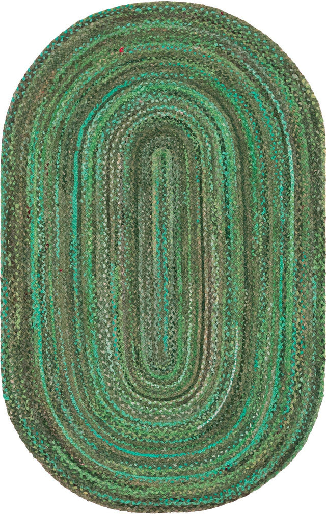 Green 5' 1 x 8' Braided Chindi Oval Area Rug 100% Cotton Hand Braided Natural Eco-Friendly Boho Style Modern Carpet for Living Rooms Dining Office Dorm for Sale at Rug Engine