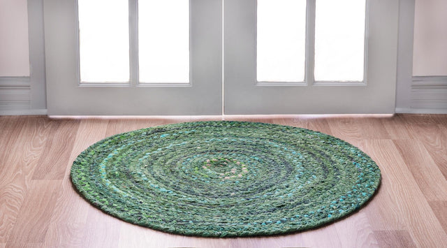 Green 8' x 8' Braided Chindi Round Area Rug 100% Cotton Hand Braided Natural Eco-Friendly Boho Style Modern Carpet for Living Rooms Dining Office Dorm for Sale at Rug Engine