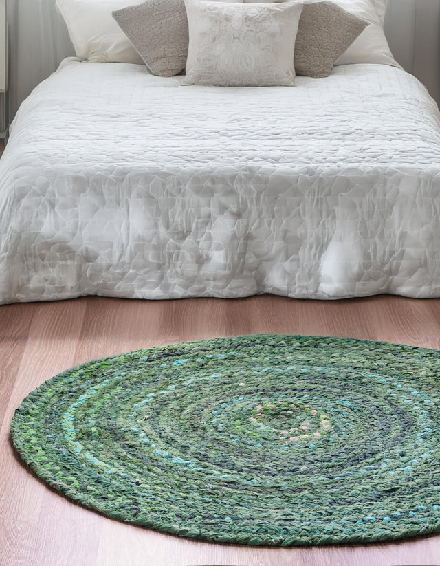 Green 3' 3 x 3' 3 Braided Chindi Round Area Rug 100% Cotton Hand Braided Natural Eco-Friendly Boho Style Modern Carpet for Living Rooms Dining Office Dorm for Sale at Rug Engine