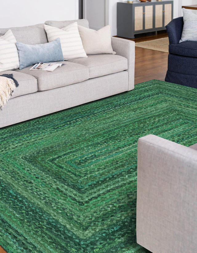 Green 9' x 12' Braided Chindi Rectangle Area Rug 100% Cotton Hand Braided Natural Eco-Friendly Boho Style Modern Carpet for Living Rooms Dining Office Dorm for Sale at Rug Engine