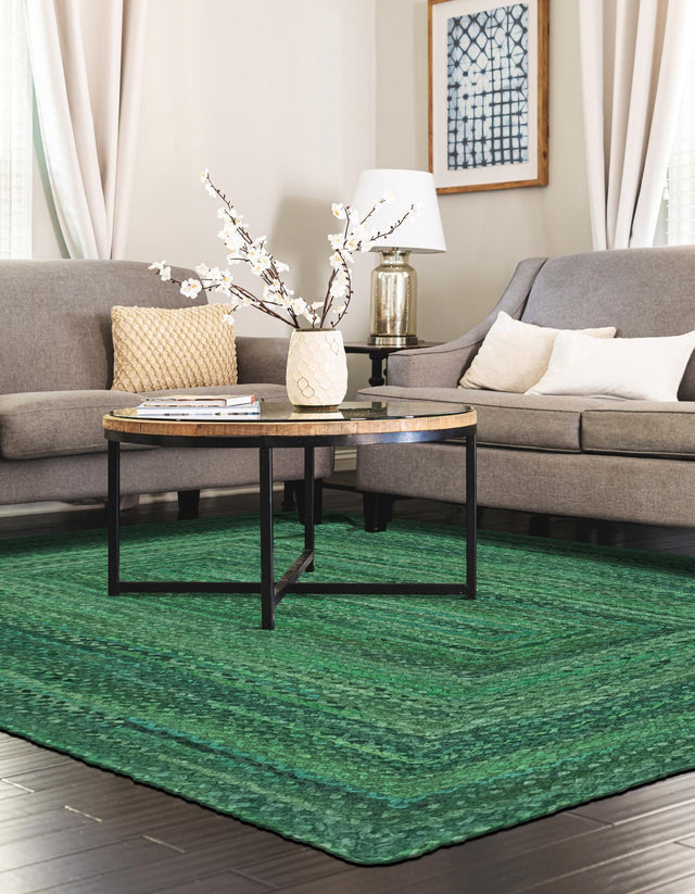 Green 9' x 12' Braided Chindi Rectangle Area Rug 100% Cotton Hand Braided Natural Eco-Friendly Boho Style Modern Carpet for Living Rooms Dining Office Dorm for Sale at Rug Engine